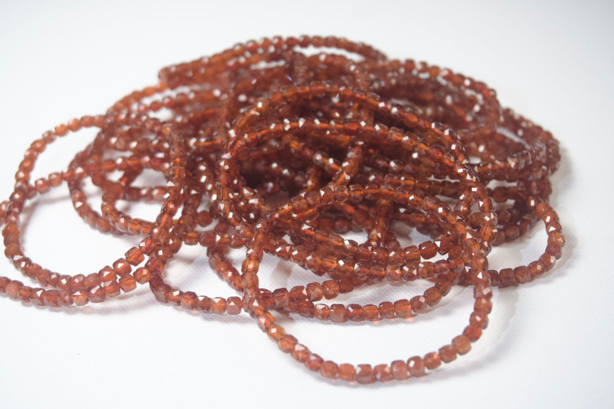 100% Natural Fanta Garnet Faceted Gemstone Stretch Bracelet – Orange Garnet Cube Bead Bracelet