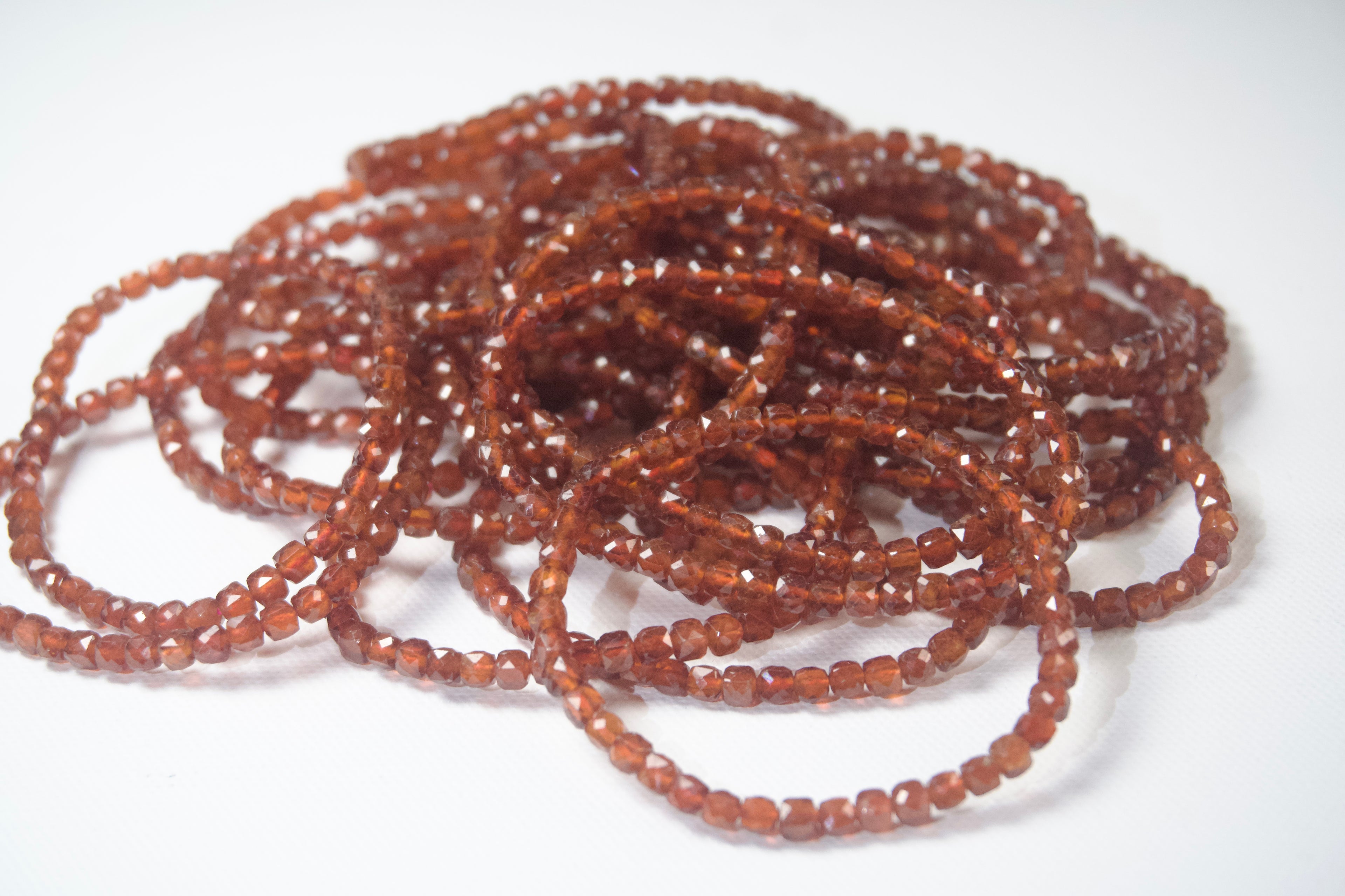 100% Natural Fanta Garnet Faceted Gemstone Stretch Bracelet – Orange Garnet Cube Bead Bracelet