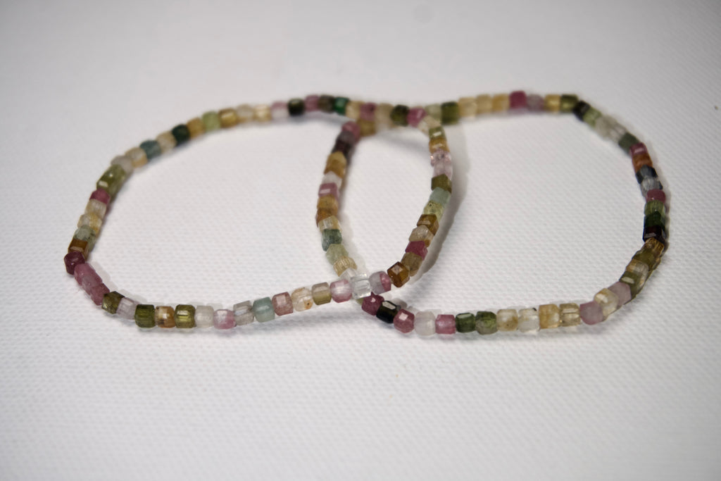 100% Natural Multi-Color Tourmaline Faceted Stretch Bracelet