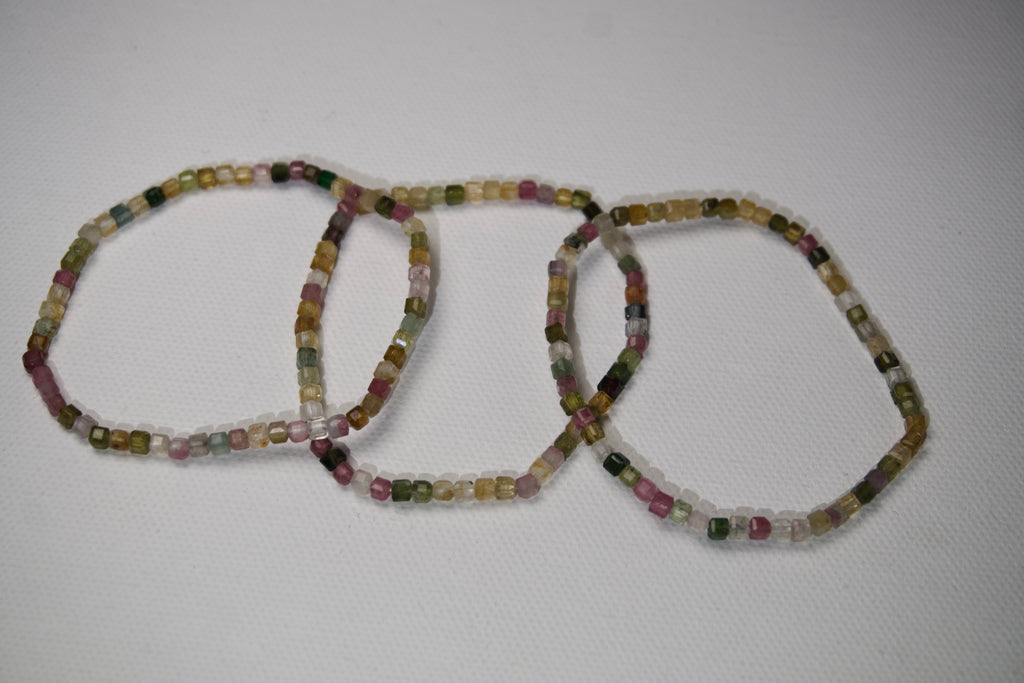 100% Natural Multi-Color Tourmaline Faceted Stretch Bracelet