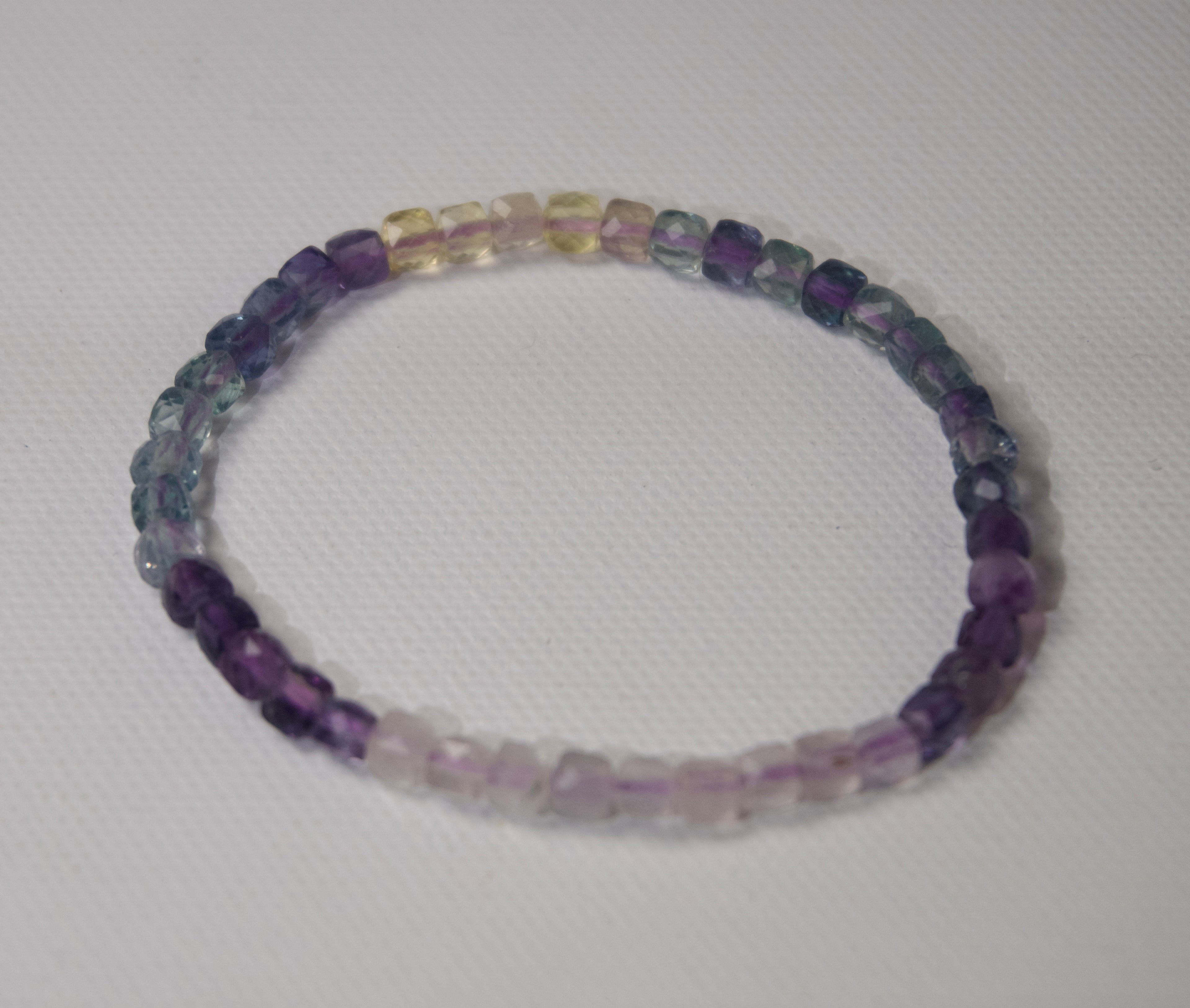100% Natural Rainbow Fluorite Faceted Gemstone Stretch Bracelet – Multicolor Crystal Beaded Bracelet