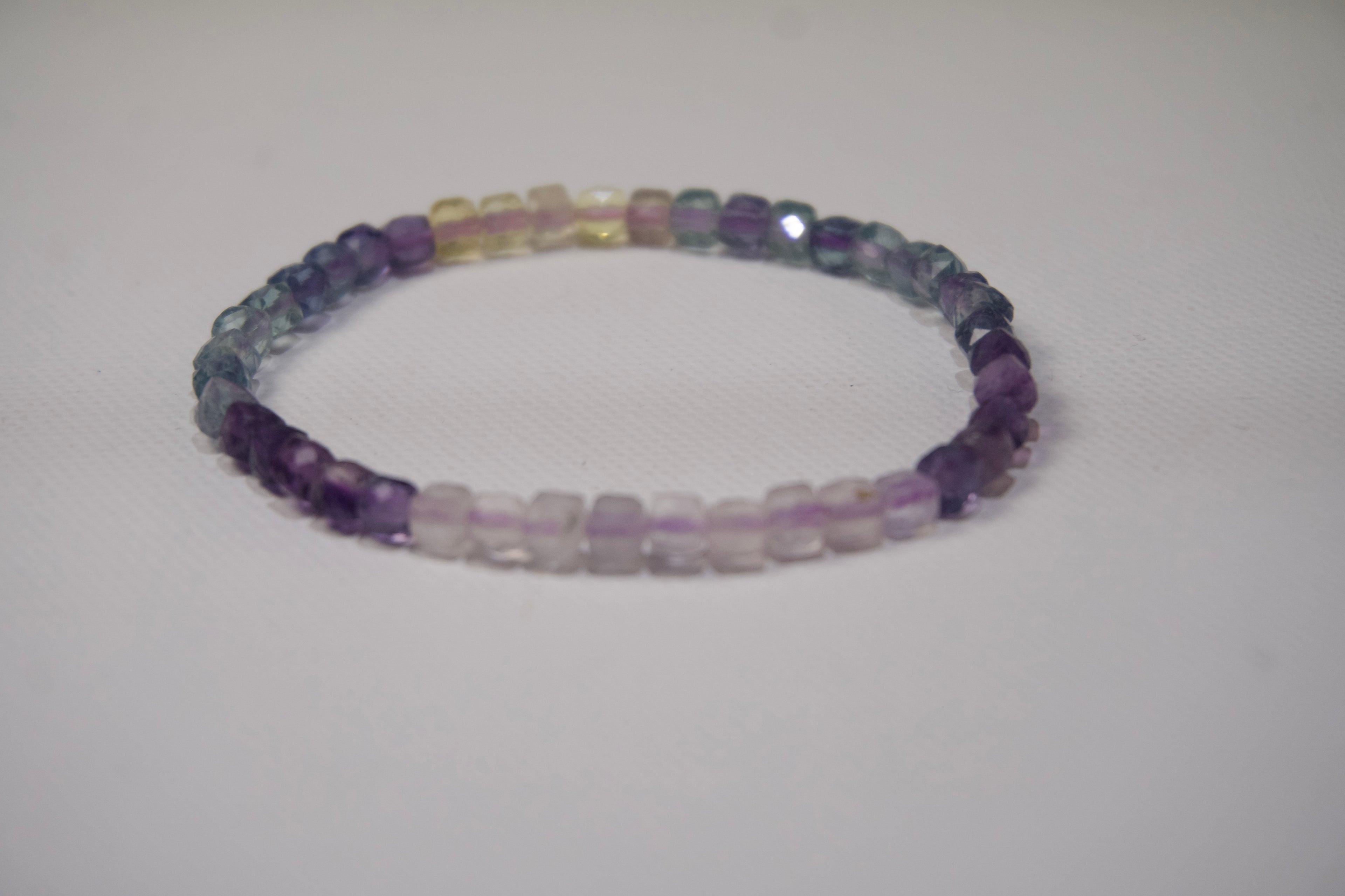 100% Natural Rainbow Fluorite Faceted Gemstone Stretch Bracelet – Multicolor Crystal Beaded Bracelet