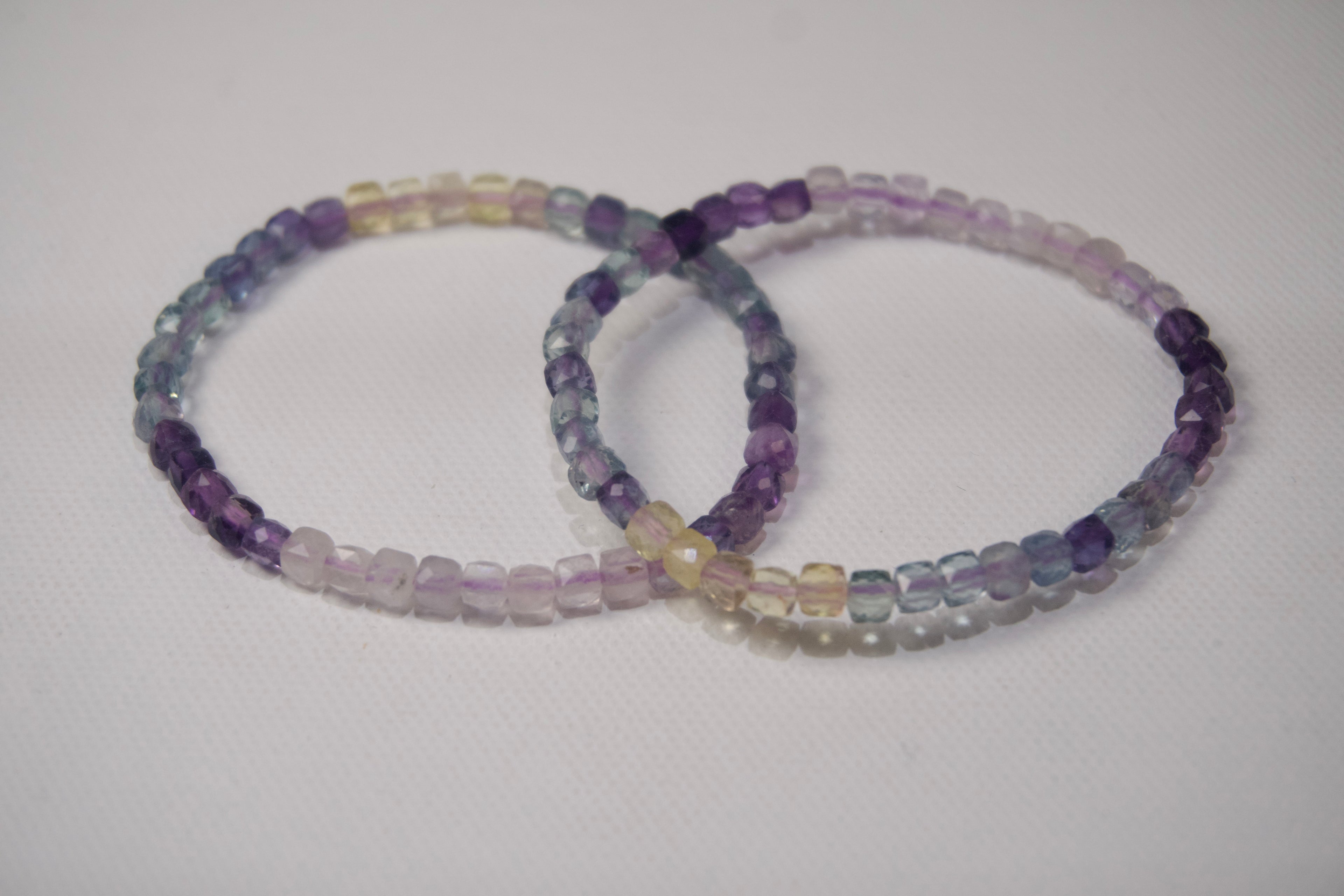 100% Natural Rainbow Fluorite Faceted Gemstone Stretch Bracelet – Multicolor Crystal Beaded Bracelet