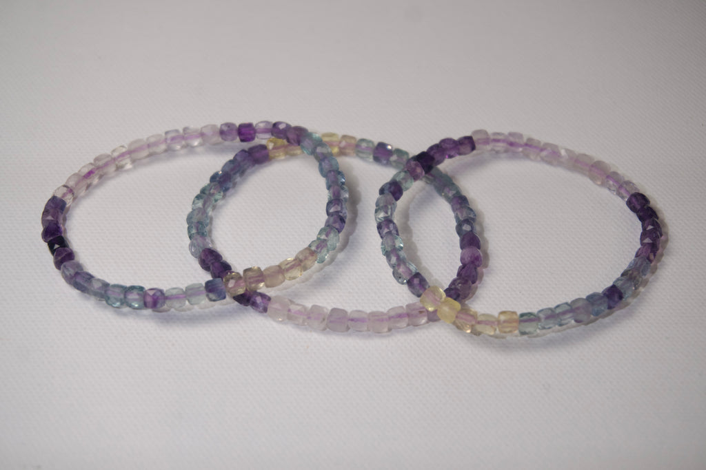 100% Natural Rainbow Fluorite Faceted Gemstone Stretch Bracelet – Multicolor Crystal Beaded Bracelet
