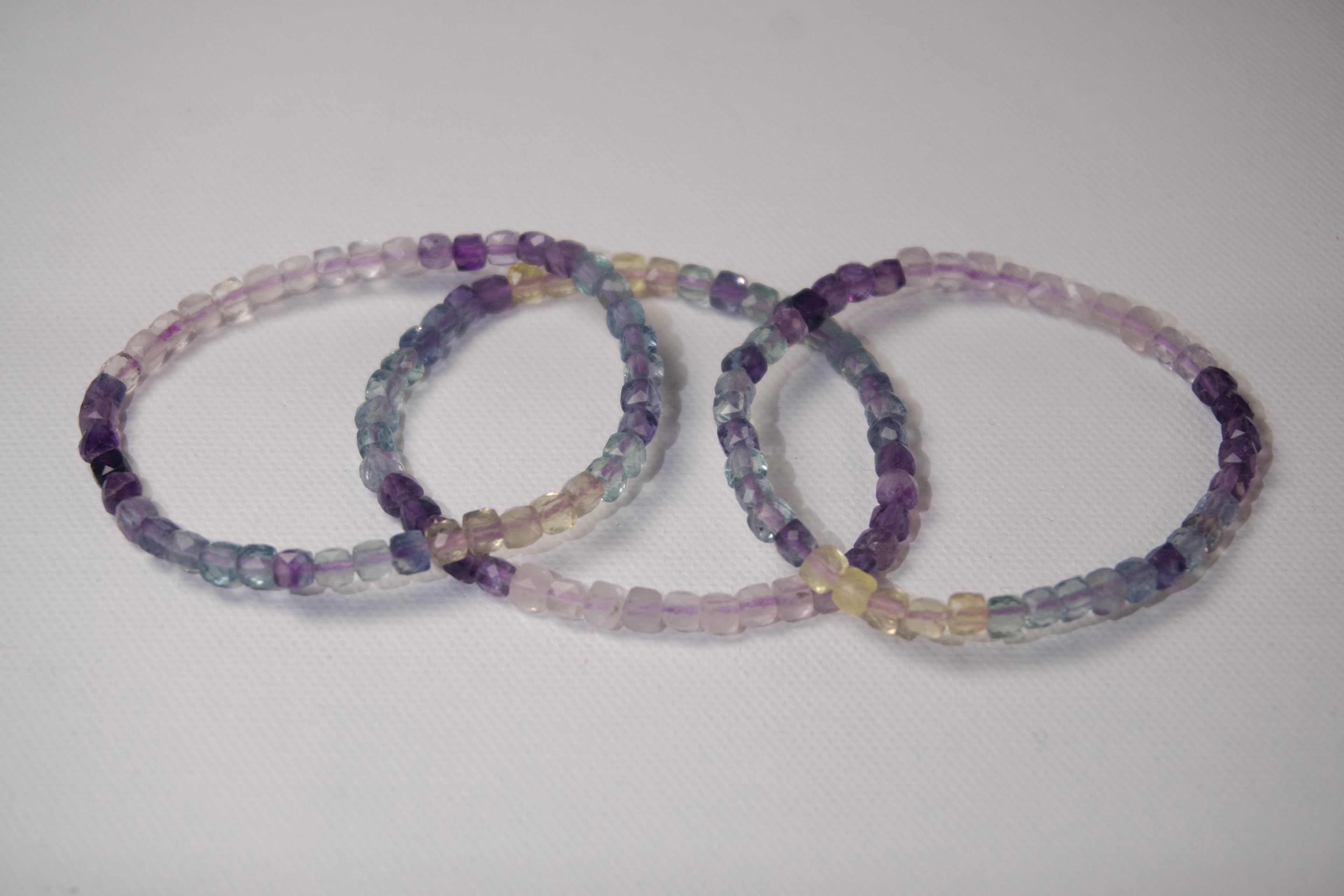 100% Natural Rainbow Fluorite Faceted Gemstone Stretch Bracelet – Multicolor Crystal Beaded Bracelet