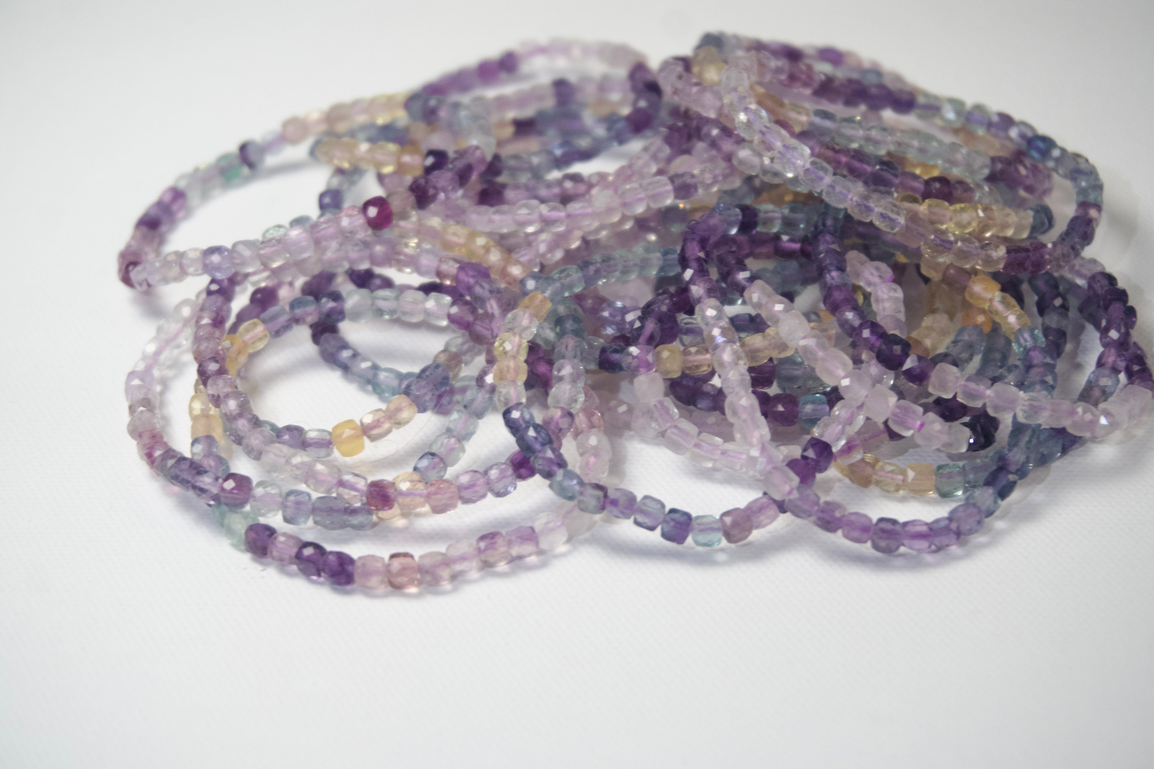 100% Natural Rainbow Fluorite Faceted Gemstone Stretch Bracelet – Multicolor Crystal Beaded Bracelet