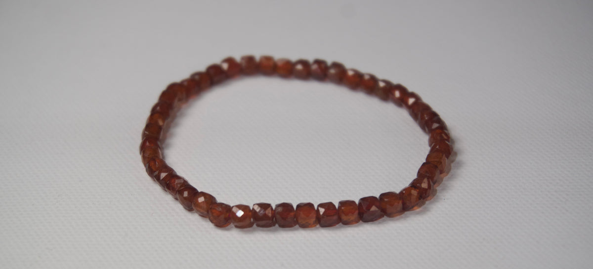 100% Natural Fanta Garnet Faceted Gemstone Stretch Bracelet – Orange Garnet Cube Bead Bracelet