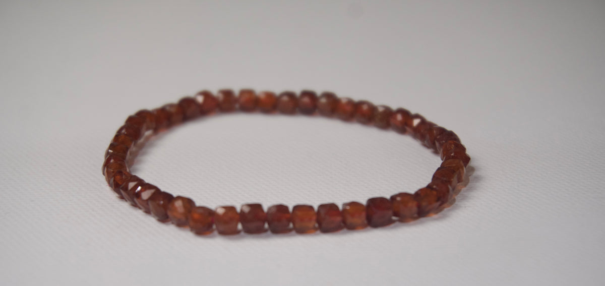 100% Natural Fanta Garnet Faceted Gemstone Stretch Bracelet – Orange Garnet Cube Bead Bracelet