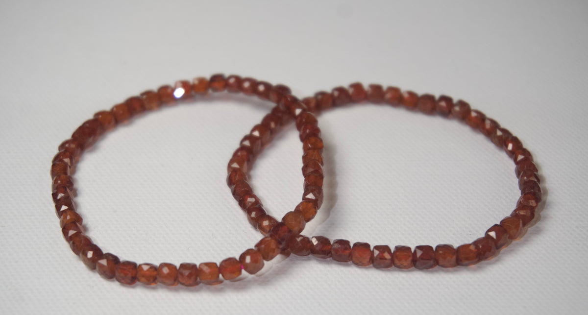 100% Natural Fanta Garnet Faceted Gemstone Stretch Bracelet – Orange Garnet Cube Bead Bracelet