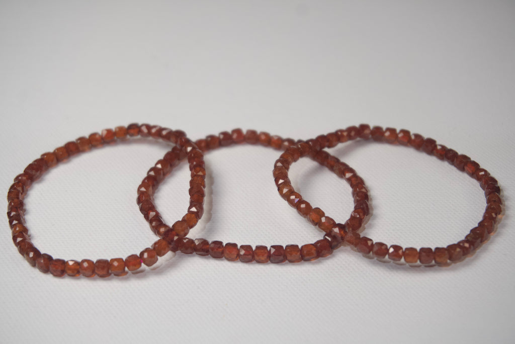 100% Natural Fanta Garnet Faceted Gemstone Stretch Bracelet – Orange Garnet Cube Bead Bracelet