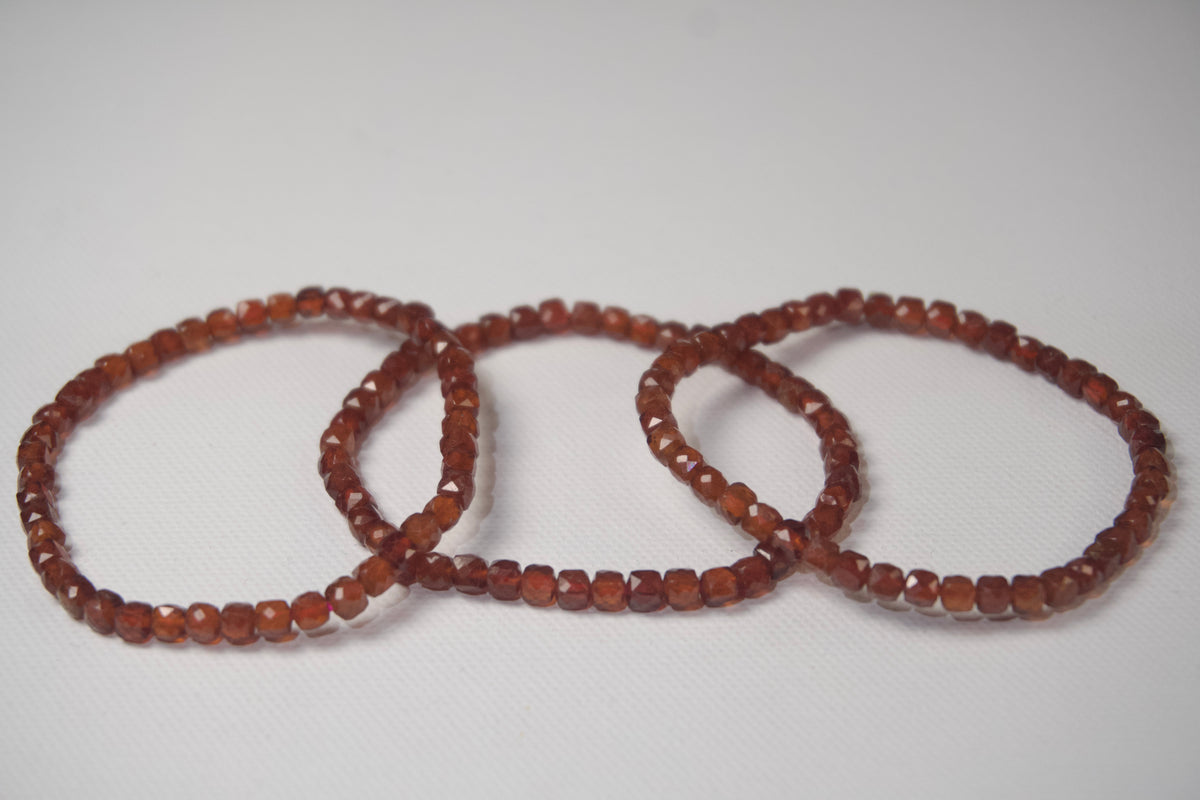 100% Natural Fanta Garnet Faceted Gemstone Stretch Bracelet – Orange Garnet Cube Bead Bracelet
