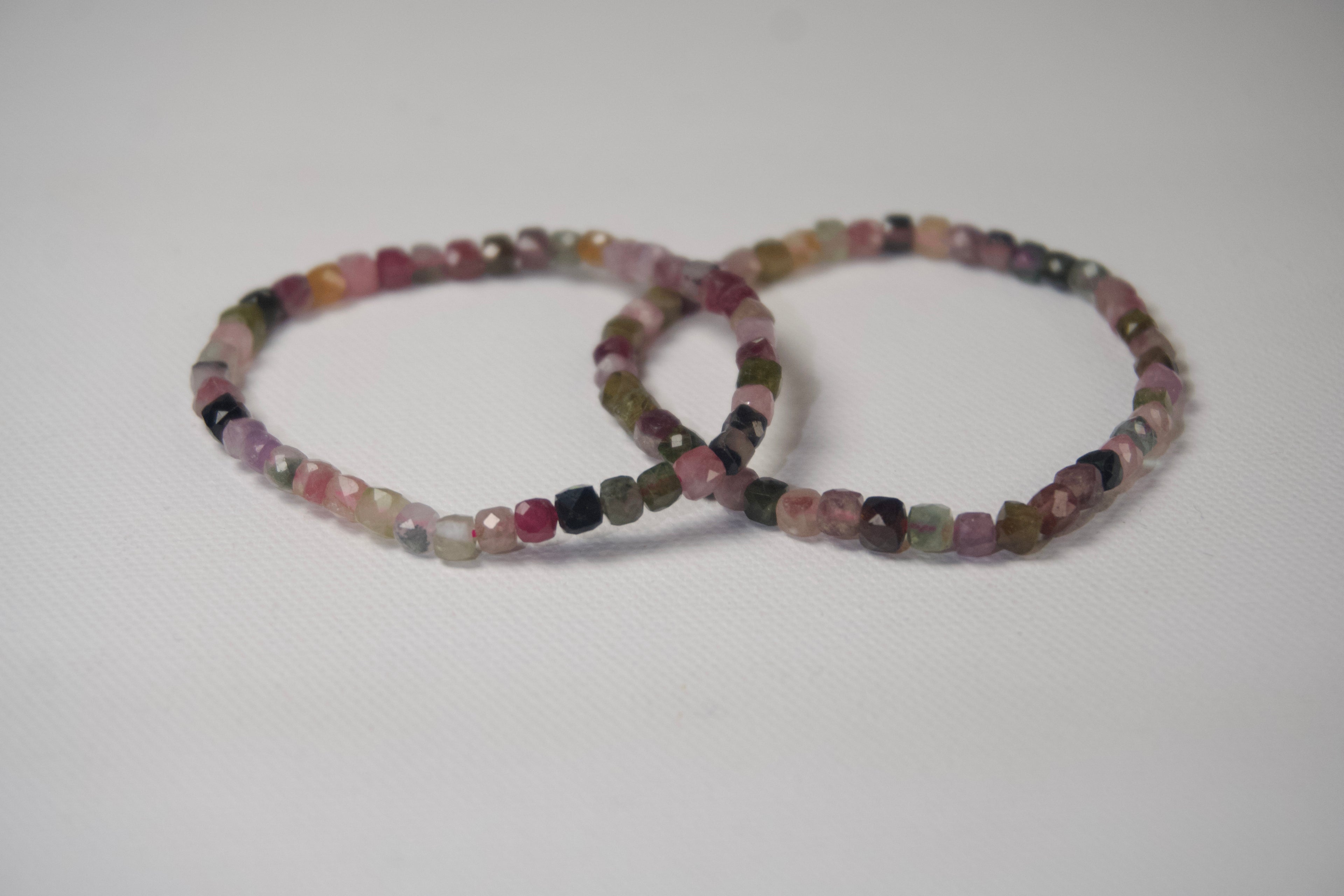 100% Natural Multi-Color Tourmaline Faceted Gemstone Stretch Bracelet | Handmade Genuine Crystal Beaded Bracelet