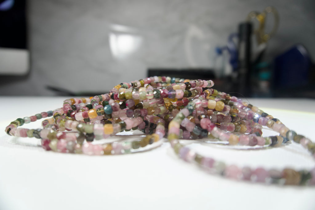 100% Natural Multi-Color Tourmaline Faceted Gemstone Stretch Bracelet | Handmade Genuine Crystal Beaded Bracelet