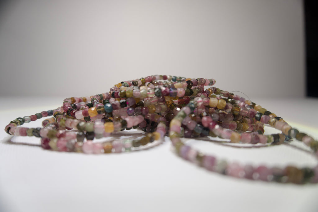 100% Natural Multi-Color Tourmaline Faceted Gemstone Stretch Bracelet | Handmade Genuine Crystal Beaded Bracelet
