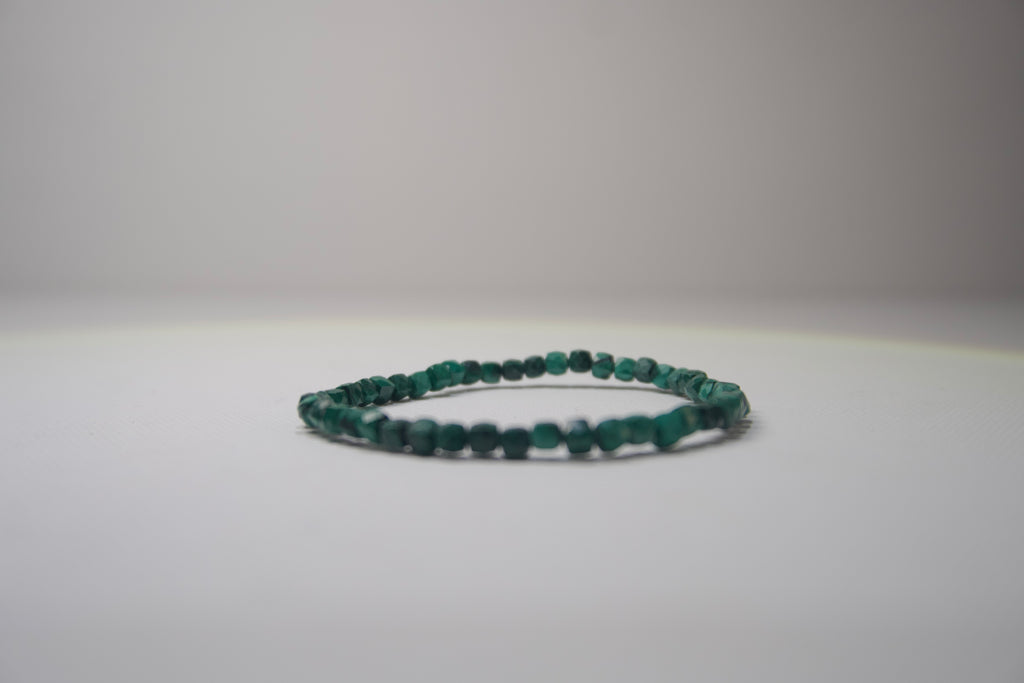 100% Natural Malachite Faceted Gemstone Stretch Bracelet | Handmade Genuine Green Crystal Beaded Bracelet