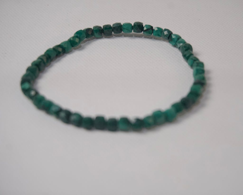 100% Natural Malachite Faceted Gemstone Stretch Bracelet | Handmade Genuine Green Crystal Beaded Bracelet