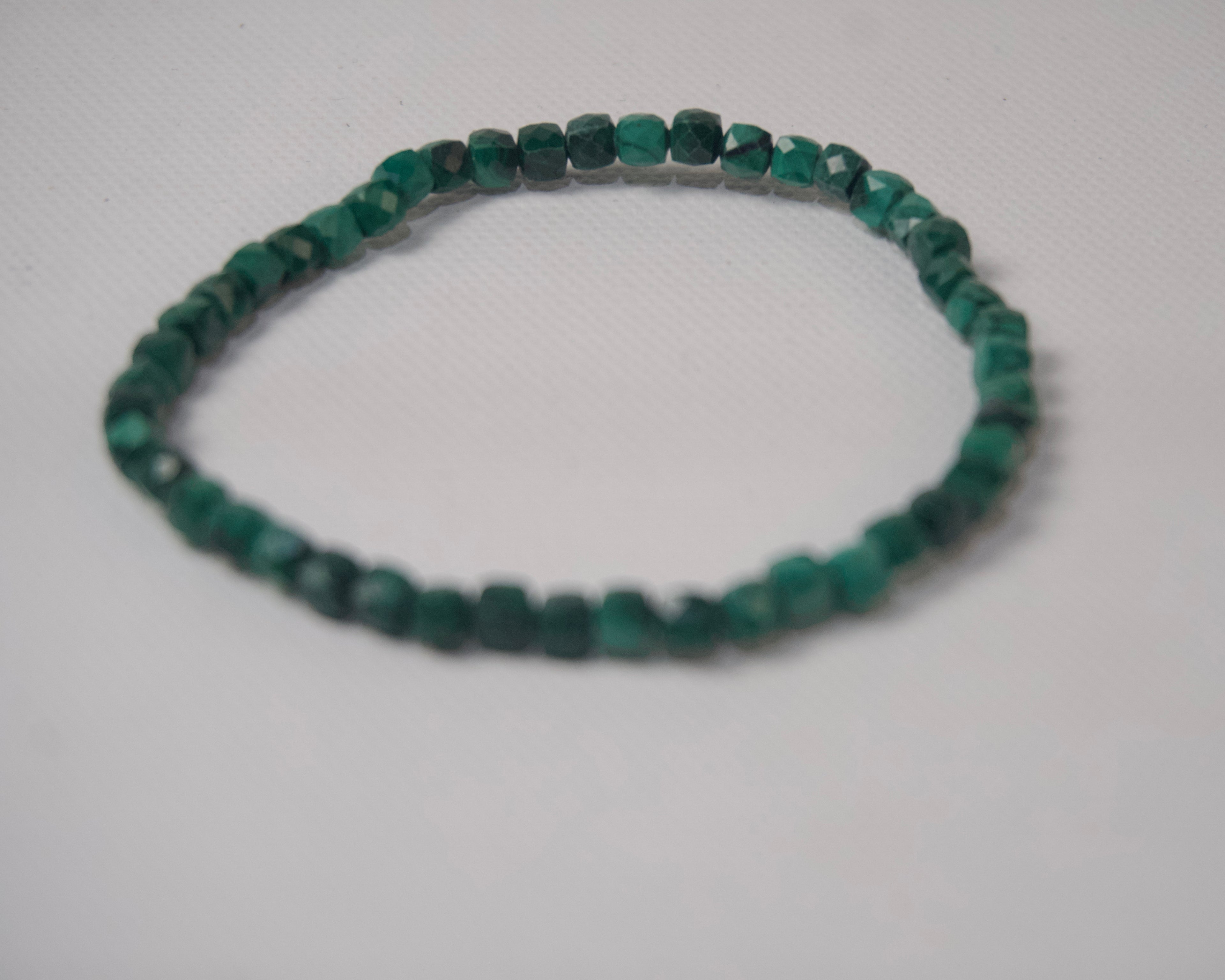100% Natural Malachite Faceted Gemstone Stretch Bracelet | Handmade Genuine Green Crystal Beaded Bracelet