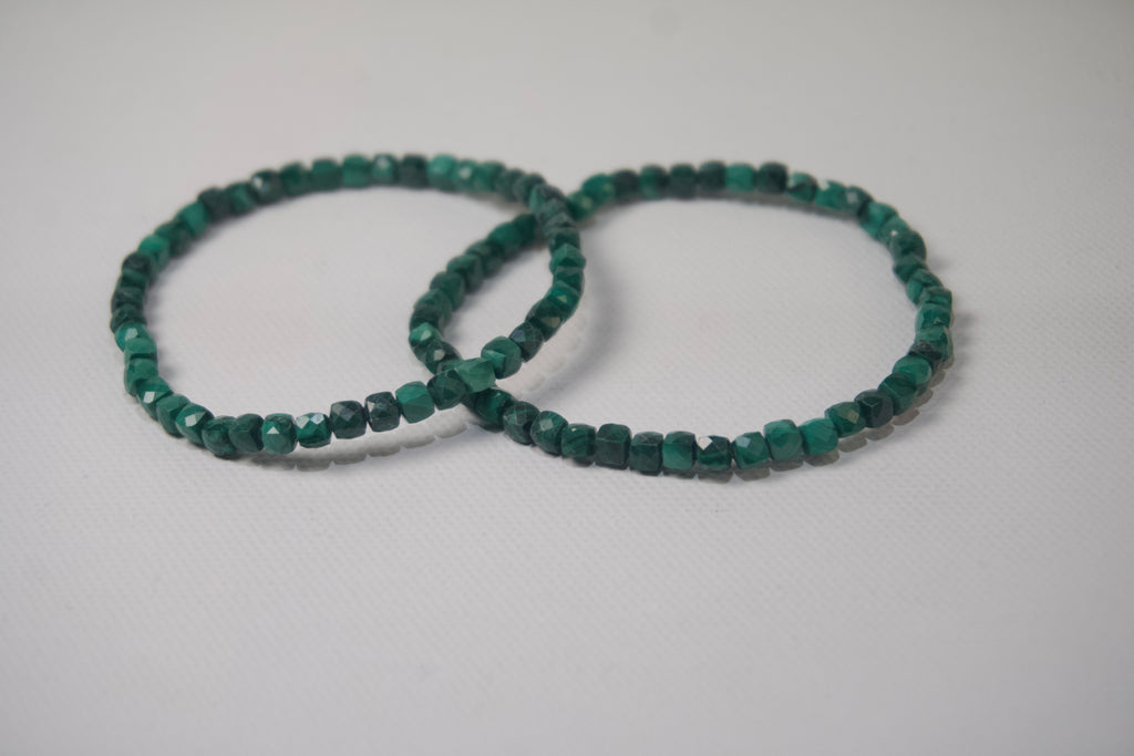 100% Natural Malachite Faceted Gemstone Stretch Bracelet | Handmade Genuine Green Crystal Beaded Bracelet