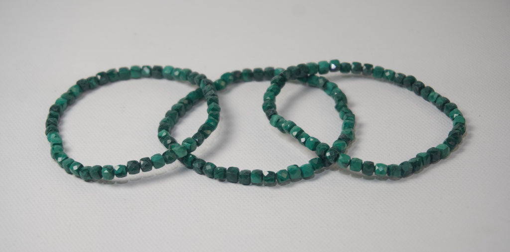 100% Natural Malachite Faceted Gemstone Stretch Bracelet | Handmade Genuine Green Crystal Beaded Bracelet