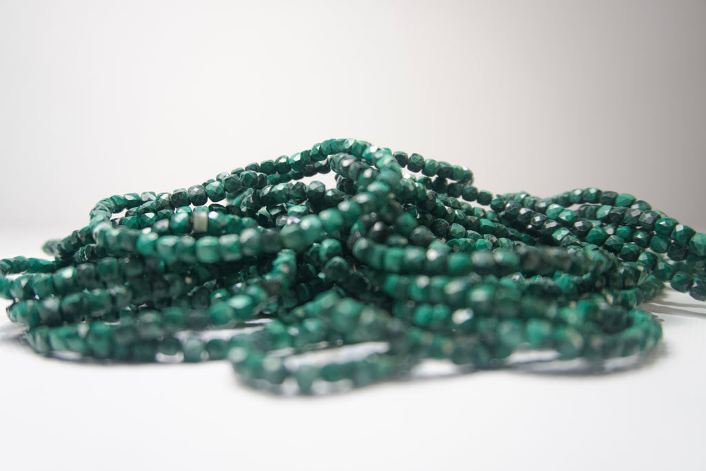 100% Natural Malachite Faceted Gemstone Stretch Bracelet | Handmade Genuine Green Crystal Beaded Bracelet