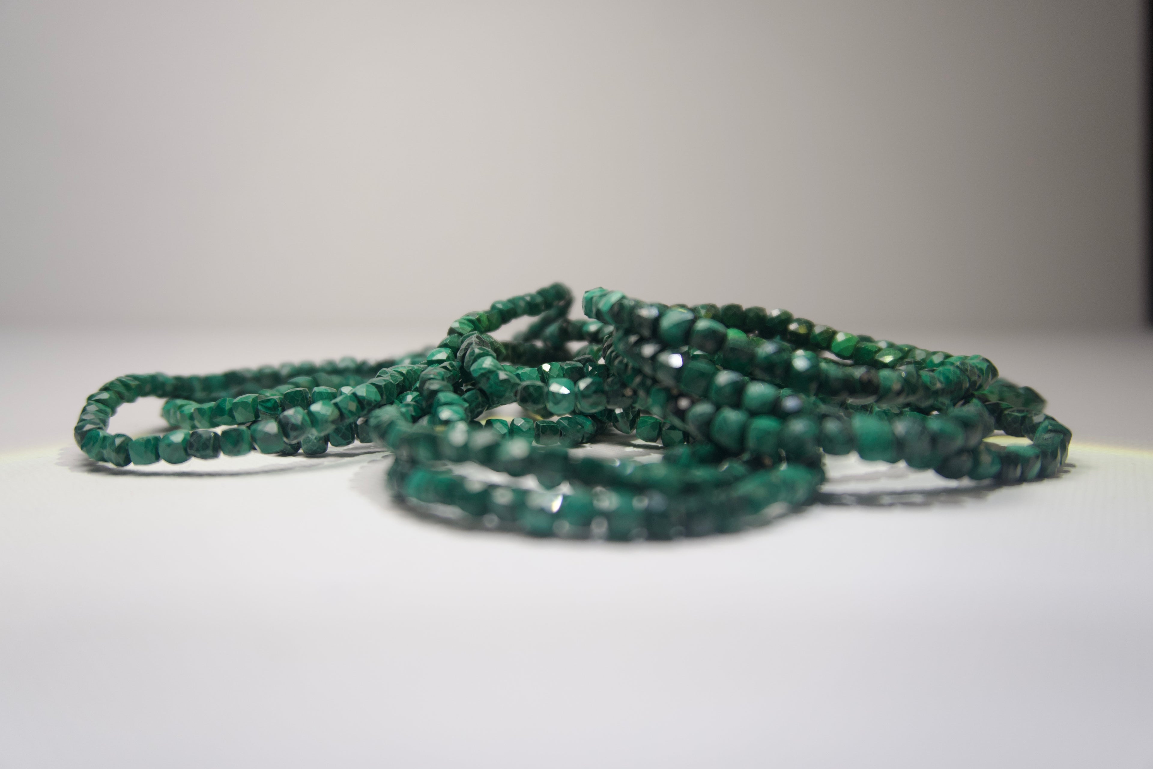 100% Natural Malachite Faceted Gemstone Stretch Bracelet | Handmade Genuine Green Crystal Beaded Bracelet