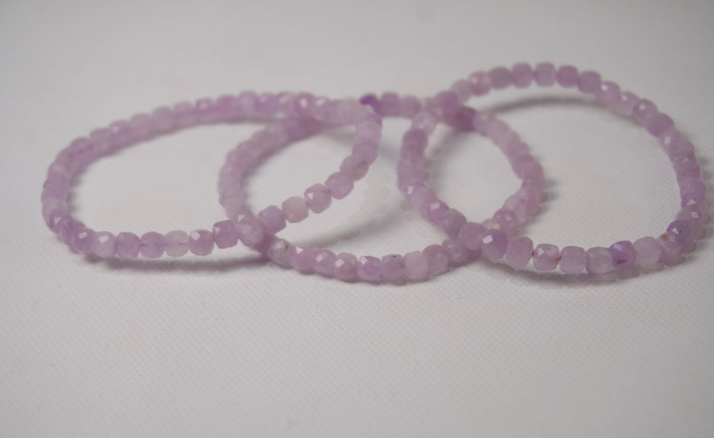 100% Natural Kunzite Faceted Gemstone Stretch Bracelet | Handmade Genuine Pink Crystal Beaded Bracelet