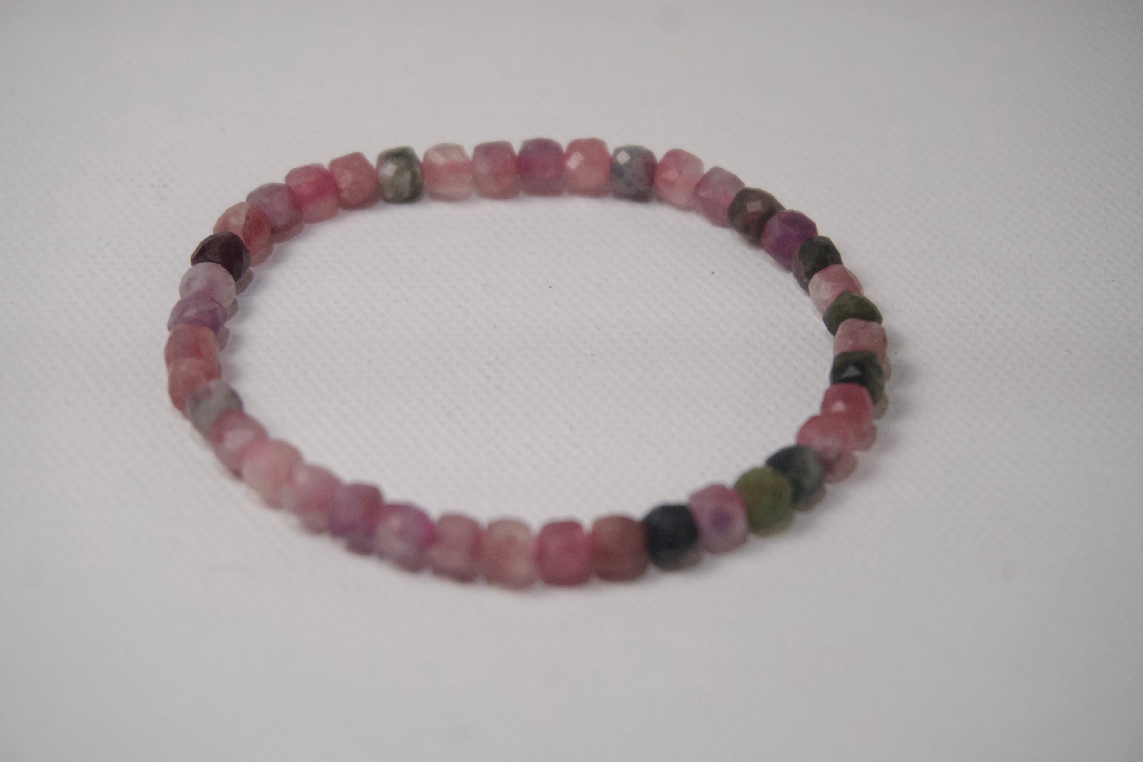 100% Natural Multi-Color Tourmaline Faceted Gemstone Stretch Bracelet | Handmade Genuine Pink & Green Crystal Beaded Bracelet