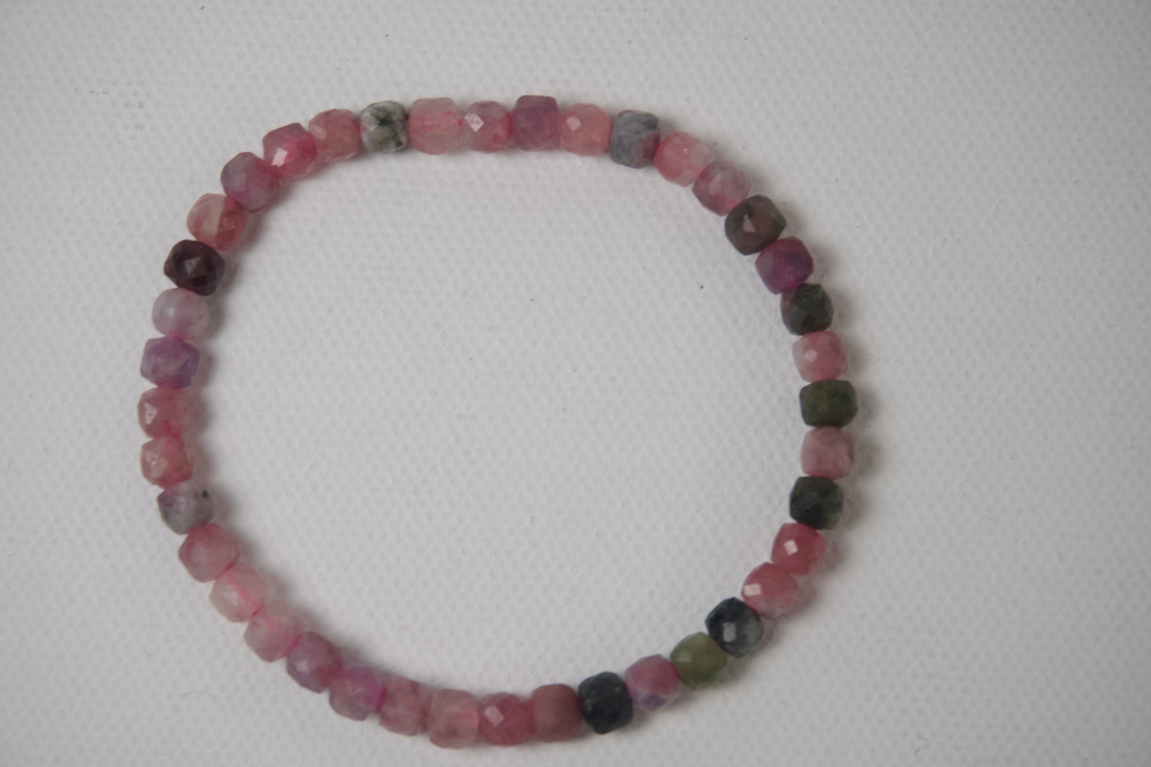 100% Natural Multi-Color Tourmaline Faceted Gemstone Stretch Bracelet | Handmade Genuine Pink & Green Crystal Beaded Bracelet