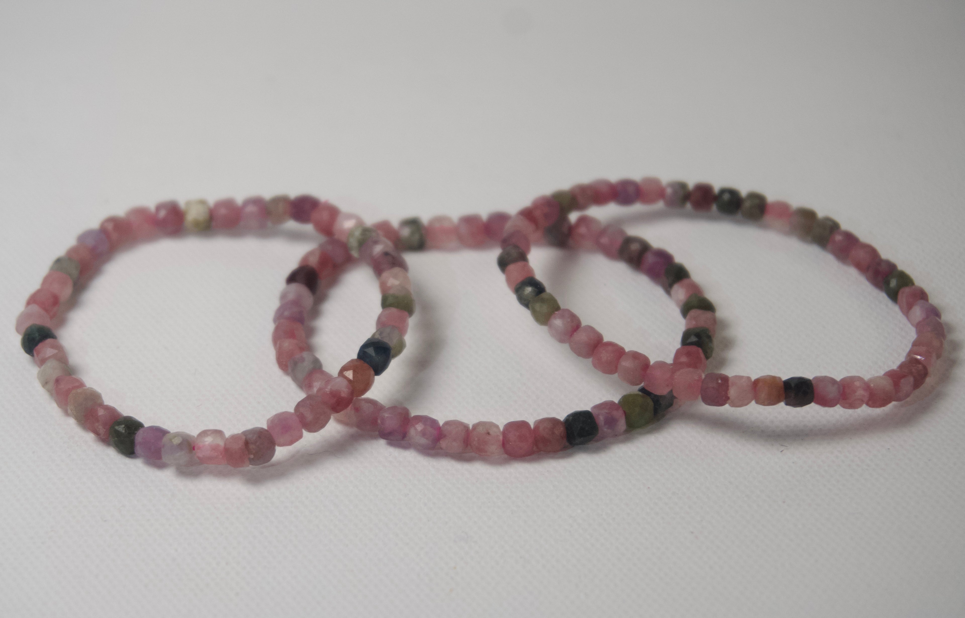 100% Natural Multi-Color Tourmaline Faceted Gemstone Stretch Bracelet | Handmade Genuine Pink & Green Crystal Beaded Bracelet