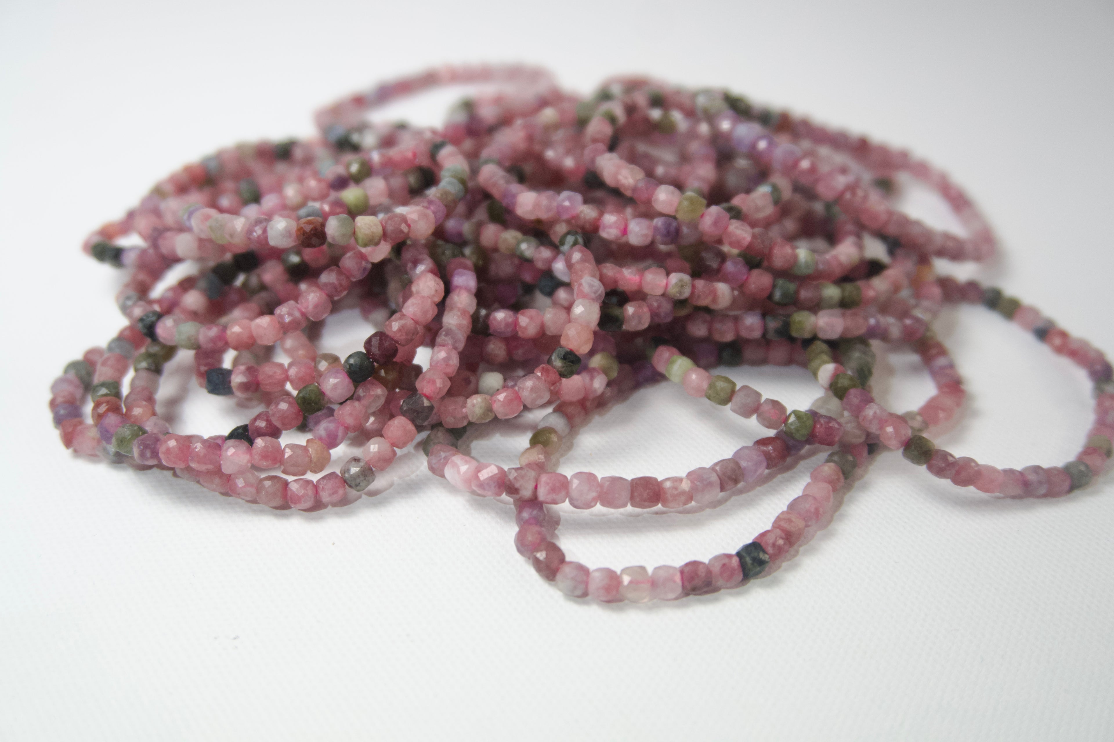 100% Natural Multi-Color Tourmaline Faceted Gemstone Stretch Bracelet | Handmade Genuine Pink & Green Crystal Beaded Bracelet