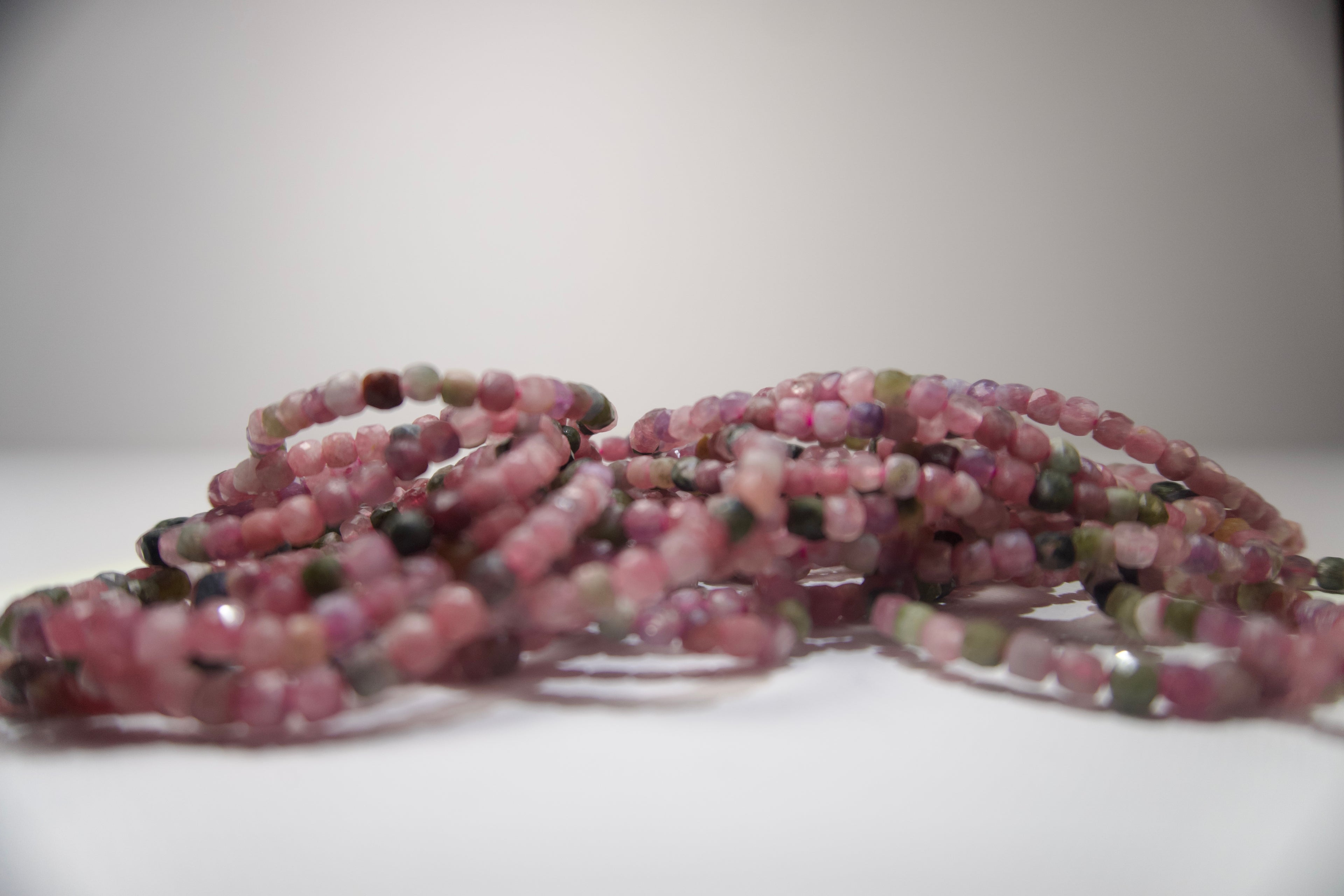 100% Natural Multi-Color Tourmaline Faceted Gemstone Stretch Bracelet | Handmade Genuine Pink & Green Crystal Beaded Bracelet