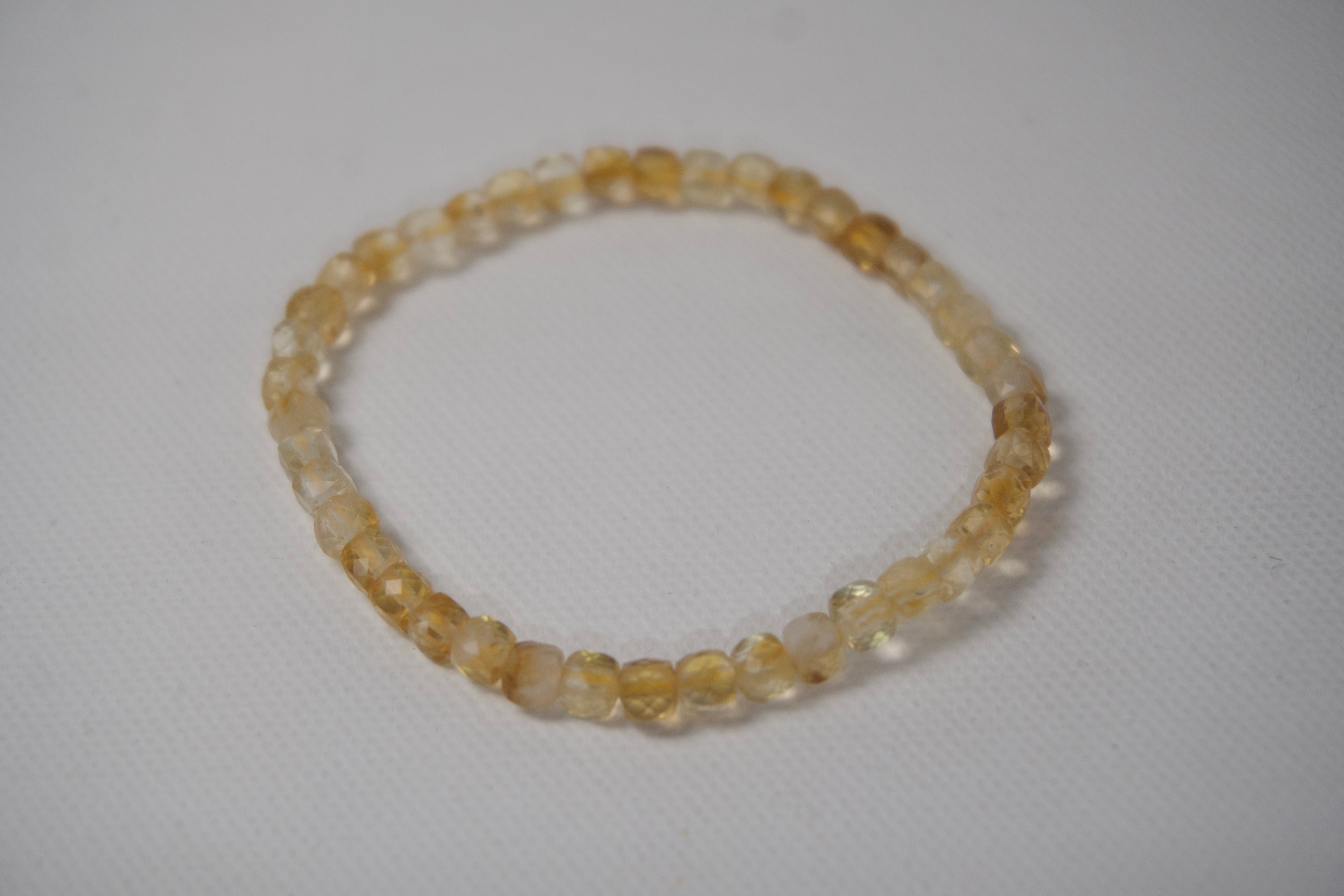 100% Natural Citrine Faceted Gemstone Stretch Bracelet | Handmade Genuine Yellow Crystal Beaded Bracelet