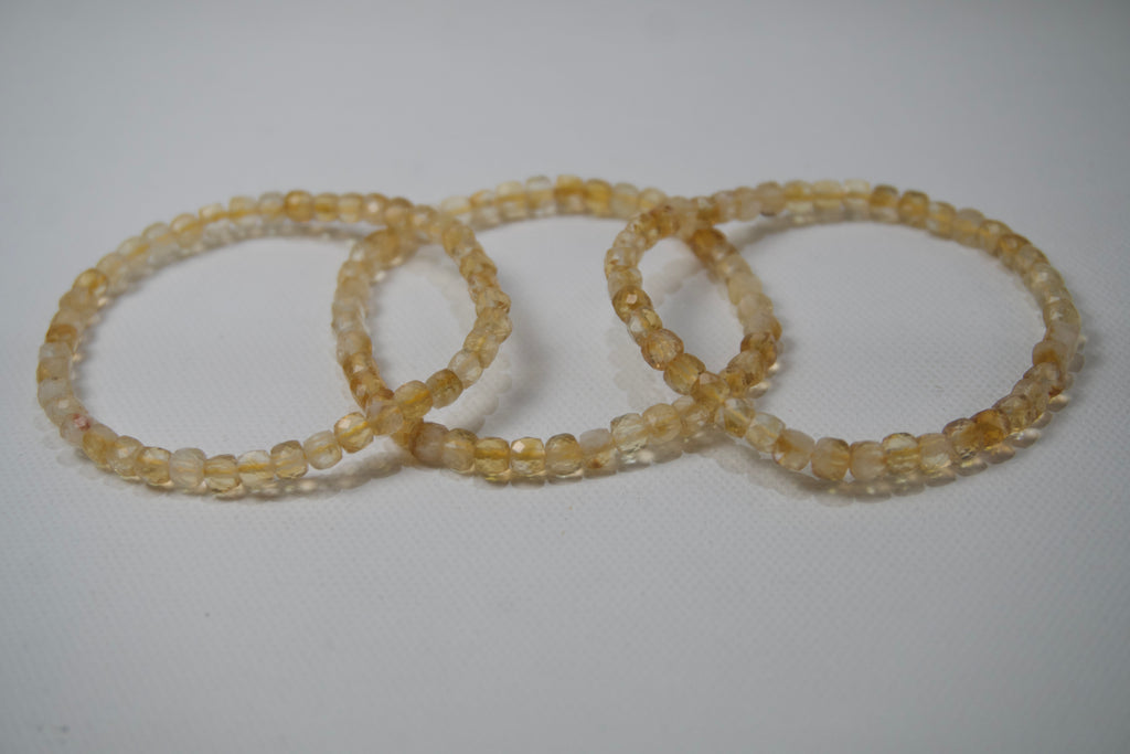 100% Natural Citrine Faceted Gemstone Stretch Bracelet | Handmade Genuine Yellow Crystal Beaded Bracelet