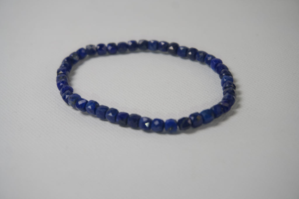 100% Natural Lapis Lazuli Faceted Beaded Stretch Bracelet | Genuine Blue Gemstone Crystal Bracelet
