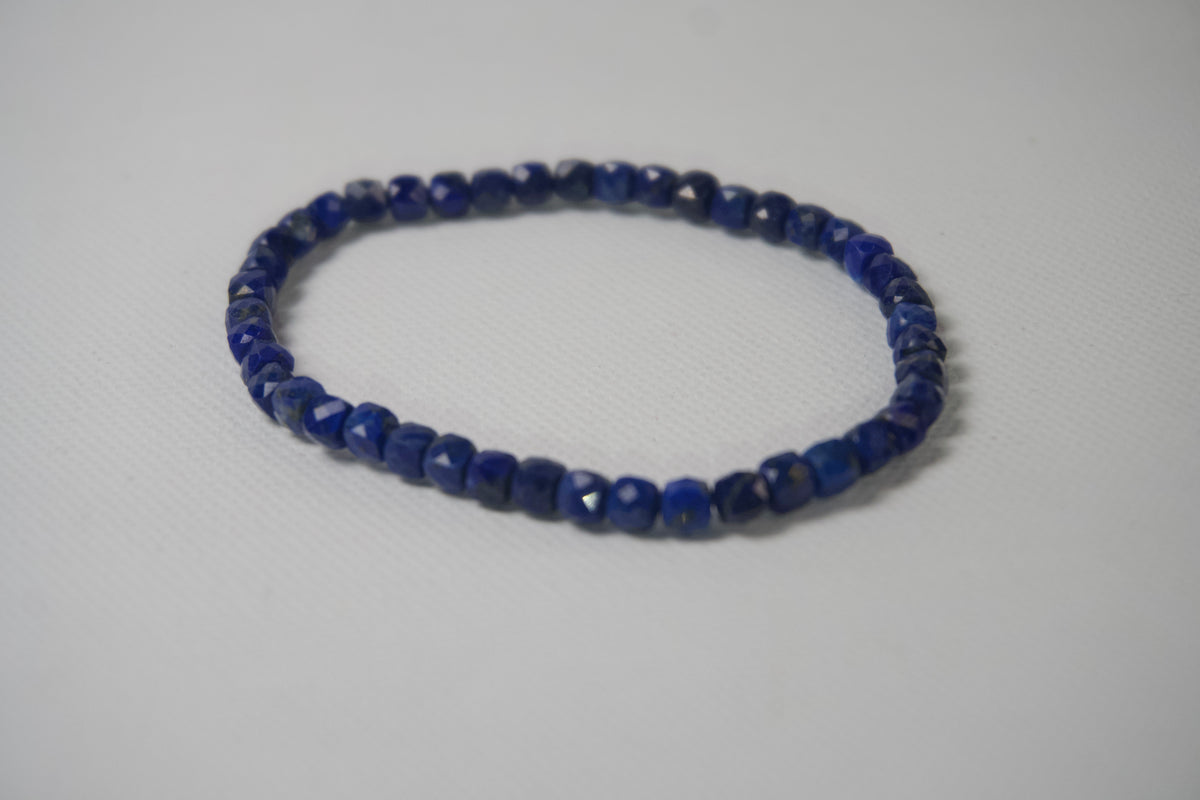 100% Natural Lapis Lazuli Faceted Beaded Stretch Bracelet | Genuine Blue Gemstone Crystal Bracelet