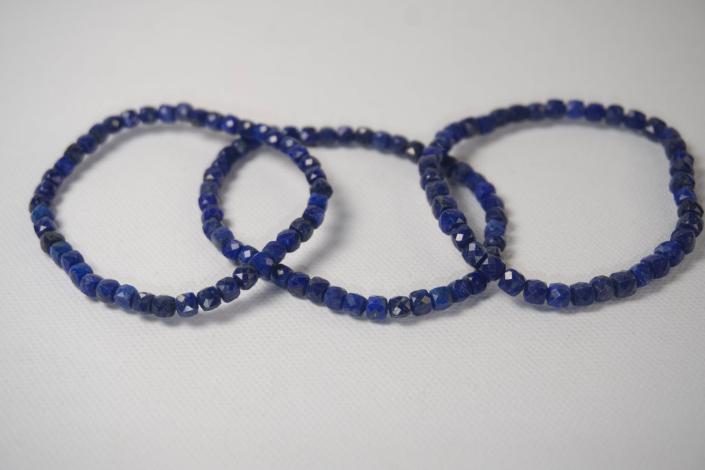 100% Natural Lapis Lazuli Faceted Beaded Stretch Bracelet | Genuine Blue Gemstone Crystal Bracelet