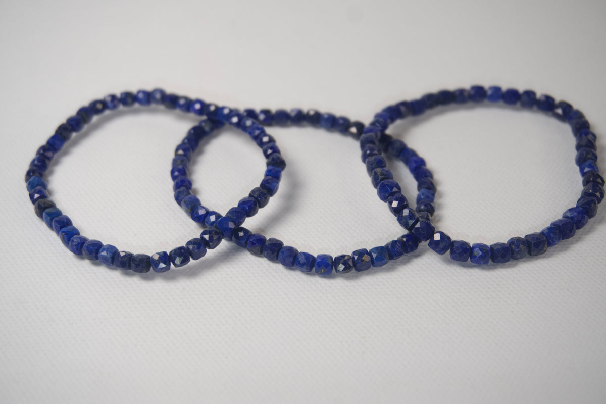 100% Natural Lapis Lazuli Faceted Beaded Stretch Bracelet | Genuine Blue Gemstone Crystal Bracelet