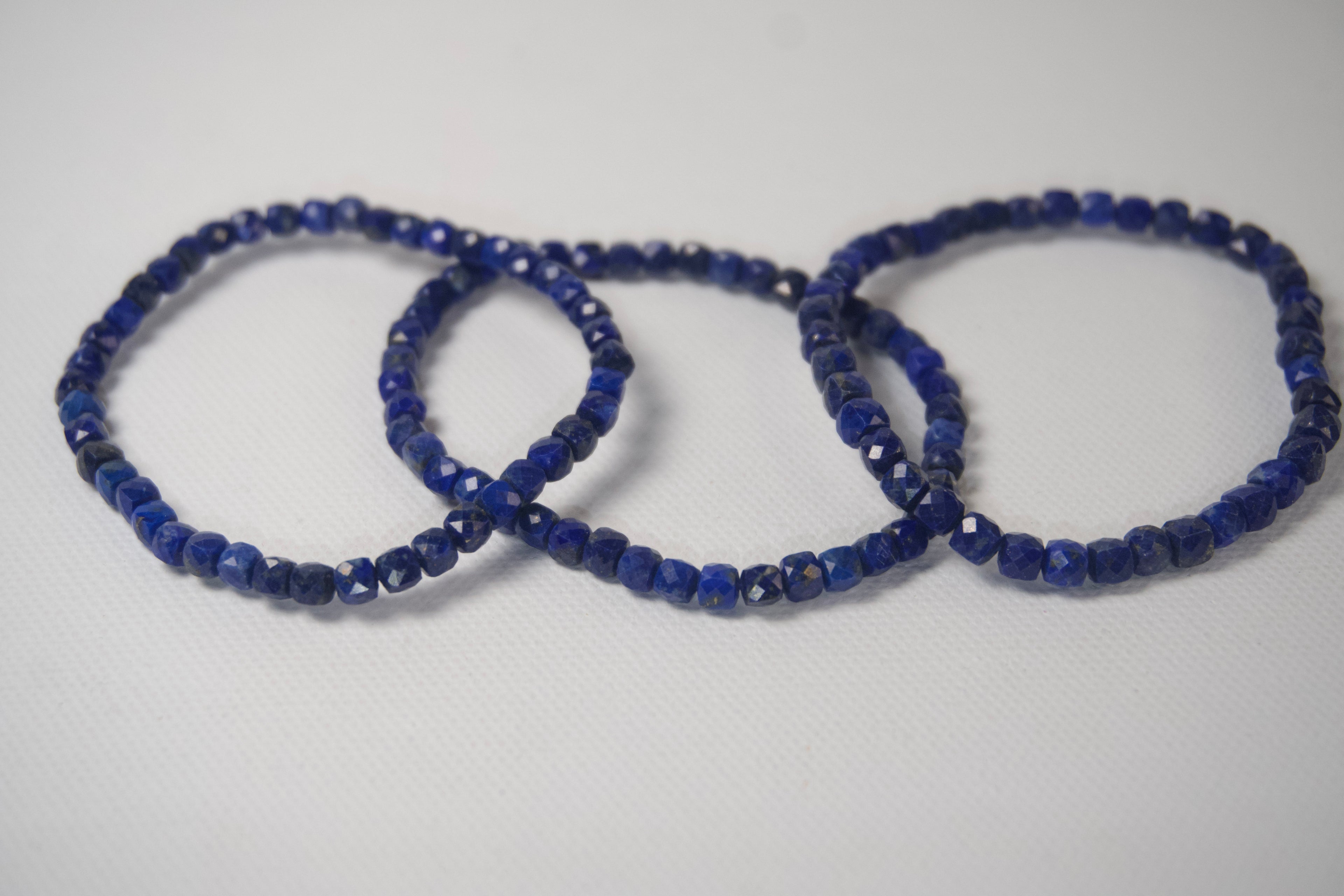 100% Natural Lapis Lazuli Faceted Beaded Stretch Bracelet | Genuine Blue Gemstone Crystal Bracelet