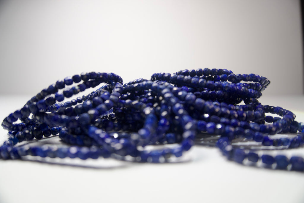 100% Natural Lapis Lazuli Faceted Beaded Stretch Bracelet | Genuine Blue Gemstone Crystal Bracelet