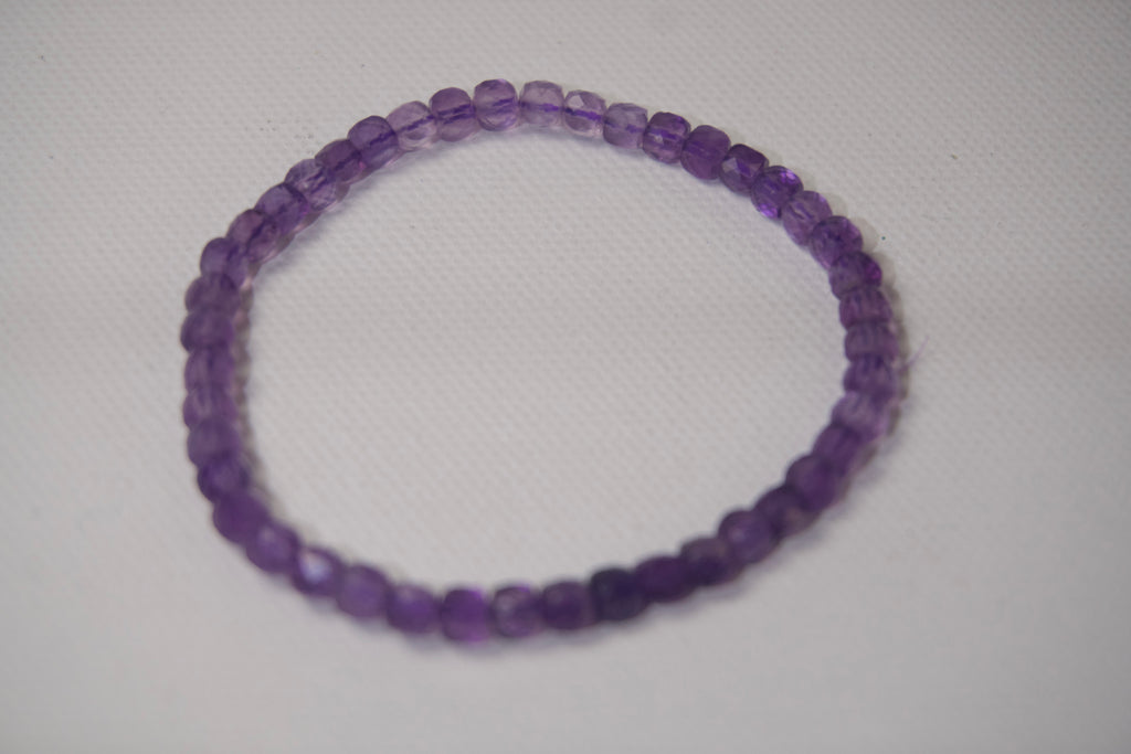 100% Natural Amethyst Faceted Beaded Stretch Bracelet | Genuine Purple Gemstone Crystal Bracelet