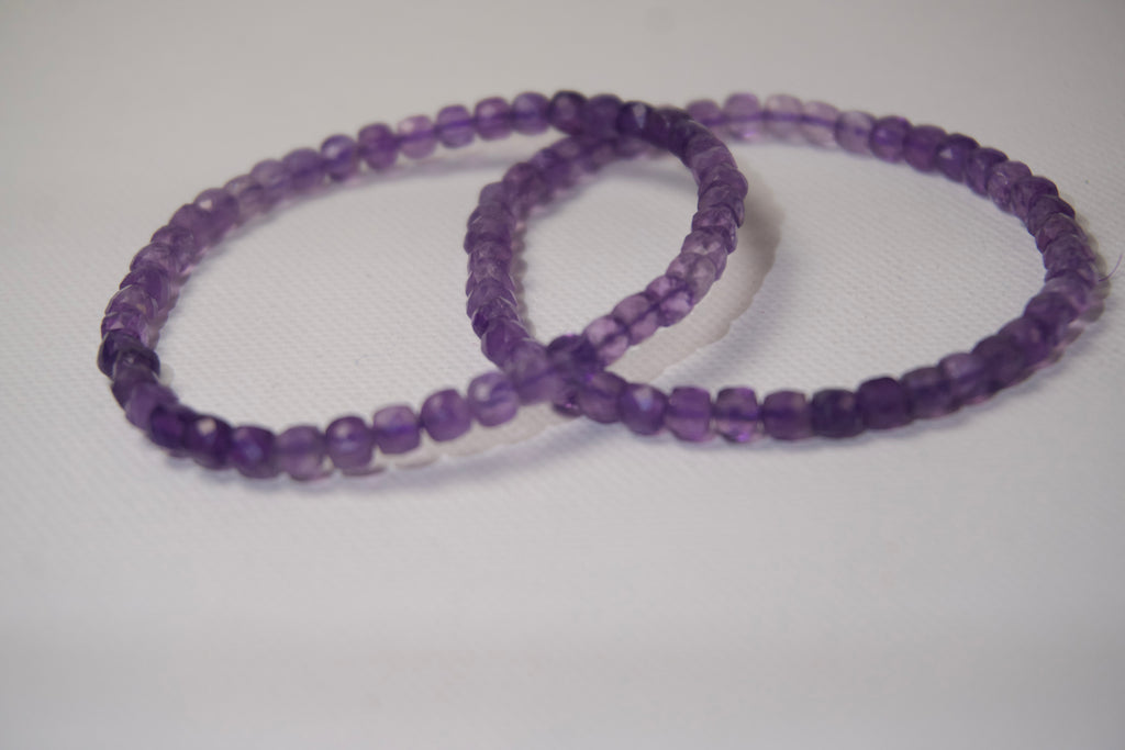 100% Natural Amethyst Faceted Beaded Stretch Bracelet | Genuine Purple Gemstone Crystal Bracelet