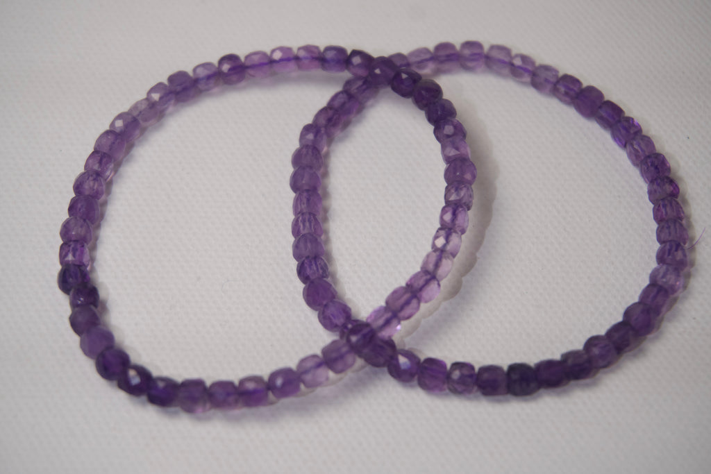 100% Natural Amethyst Faceted Beaded Stretch Bracelet | Genuine Purple Gemstone Crystal Bracelet