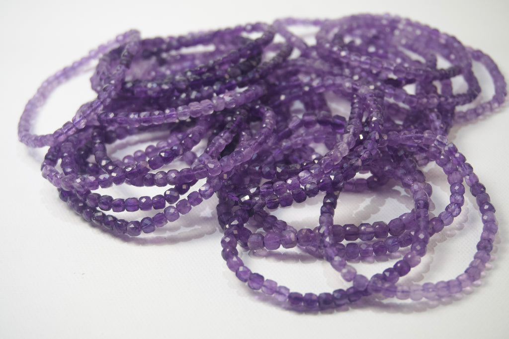 100% Natural Amethyst Faceted Beaded Stretch Bracelet | Genuine Purple Gemstone Crystal Bracelet