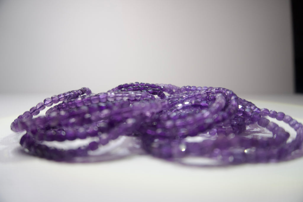 100% Natural Amethyst Faceted Beaded Stretch Bracelet | Genuine Purple Gemstone Crystal Bracelet