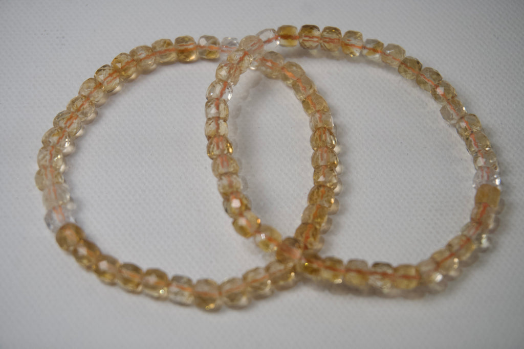100% Natural Citrine Faceted Beaded Stretch Bracelet | Genuine Yellow Gemstone Crystal Bracelet