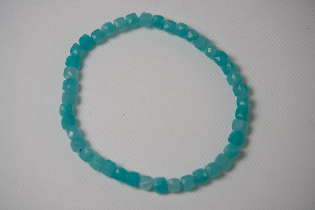 100% Natural Amazonite Faceted Beaded Stretch Bracelet | Genuine Blue-Green Gemstone Crystal Bracelet