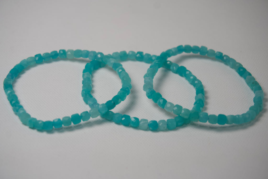 100% Natural Amazonite Faceted Beaded Stretch Bracelet | Genuine Blue-Green Gemstone Crystal Bracelet