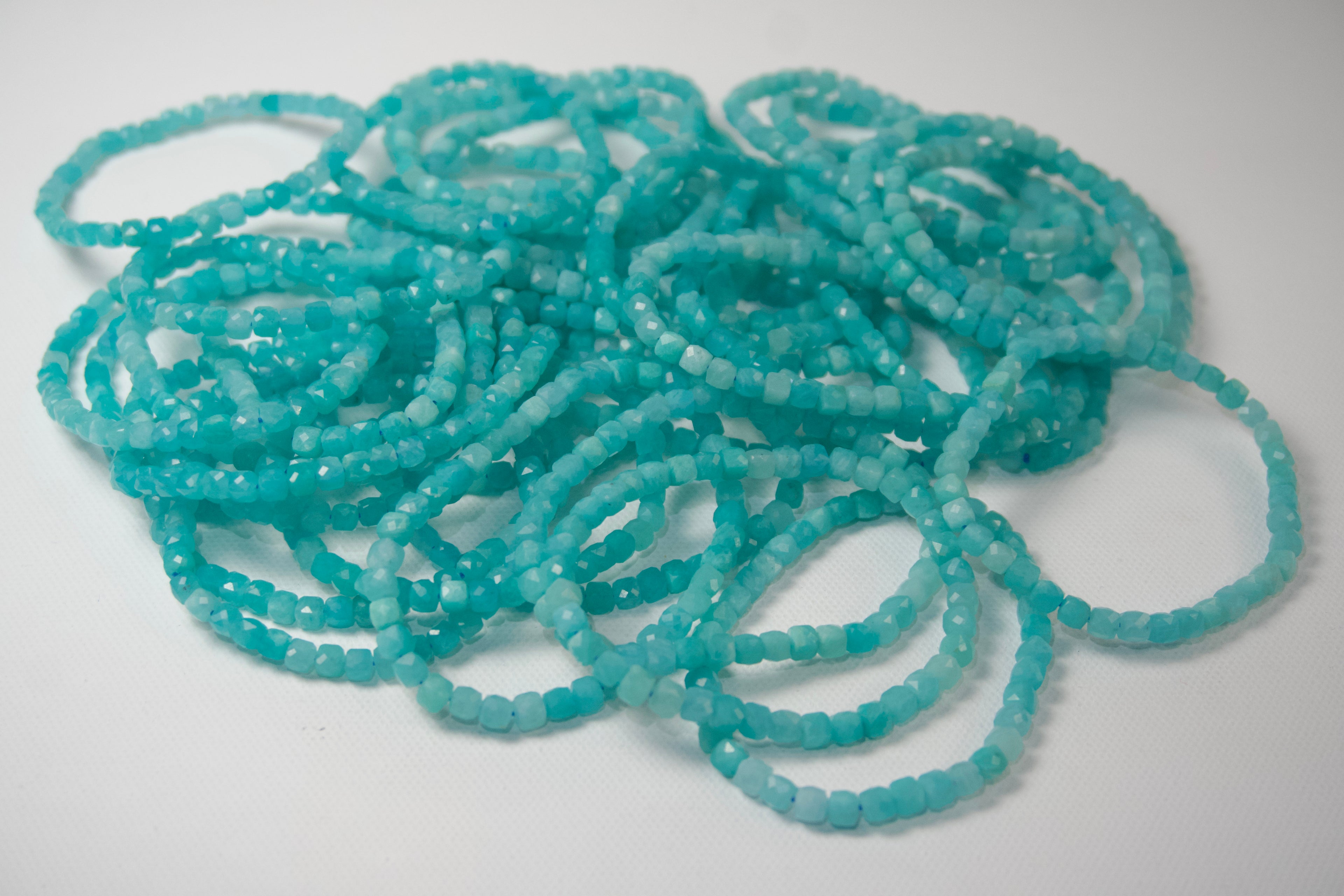 100% Natural Amazonite Faceted Beaded Stretch Bracelet | Genuine Blue-Green Gemstone Crystal Bracelet