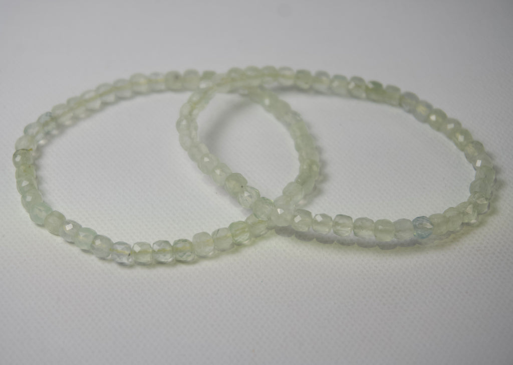 100% Natural Prehnite Faceted Gemstone Stretch Bracelet | Genuine Prehnite Crystal Beaded Bracelet | Handmade Healing Jewelry