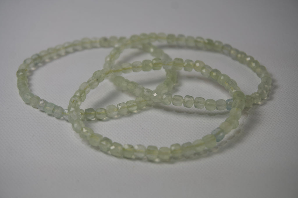 100% Natural Prehnite Faceted Gemstone Stretch Bracelet | Genuine Prehnite Crystal Beaded Bracelet | Handmade Healing Jewelry